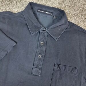 Ralph Lauren Black Label Mens Large Solid Black Performance Stretch Polo SS